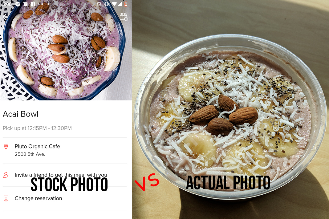 pluto organic cafe mealpal stock versus actual photo