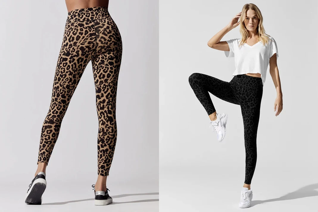 lna leopard print leggings in black and tan