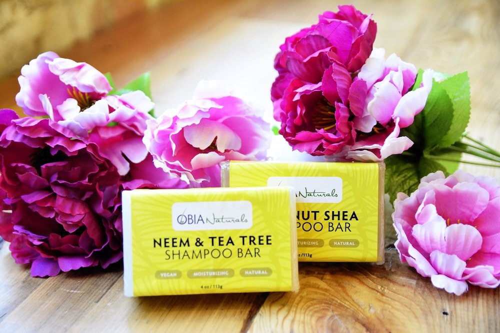 obia naturals shampoo bars with coconut shae butter and neem and tea ree oil
