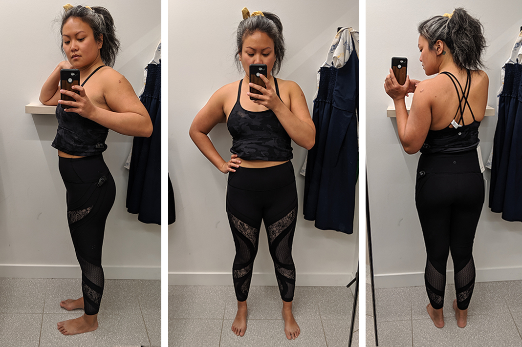 lululemon wunder under tight with lace in black try on schimiggy reviews