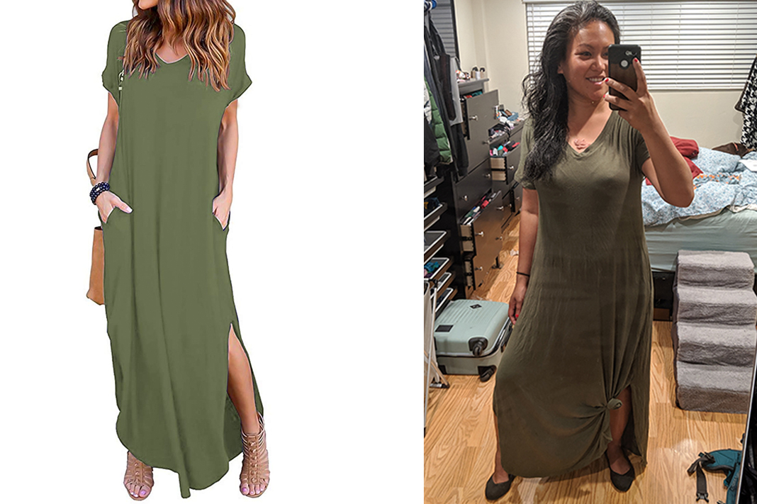 Arolina Womens Short Sleeve V Neck Casual Side Split Maxi Dress schimiggy reviews amazon fashion
