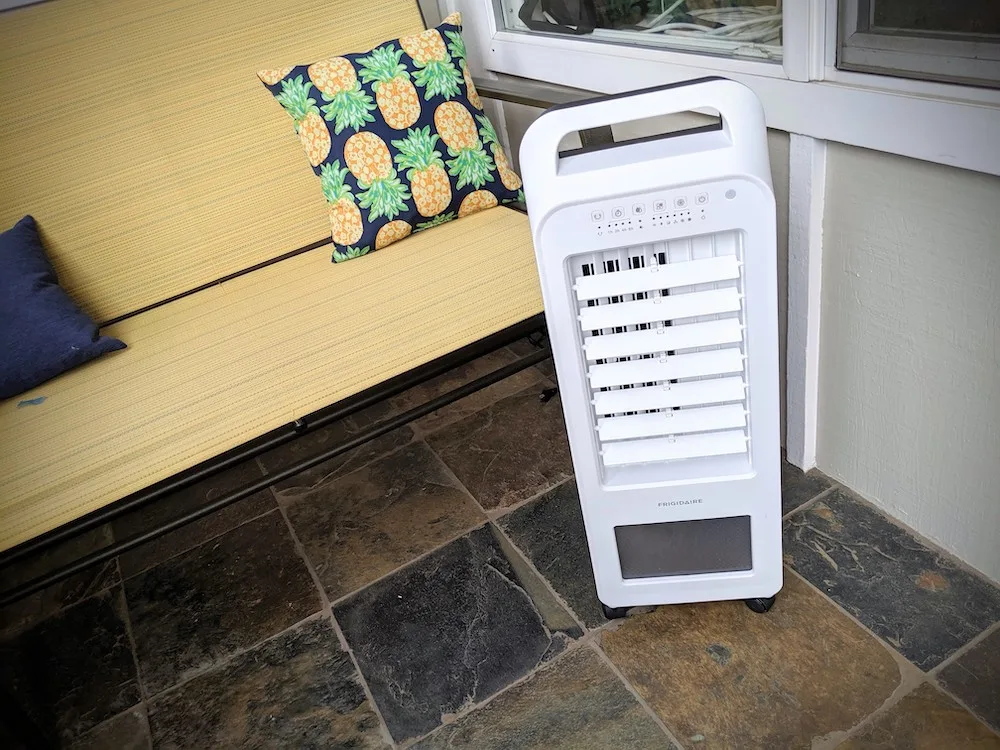 frigidaire evaporative cooler and fan in patio