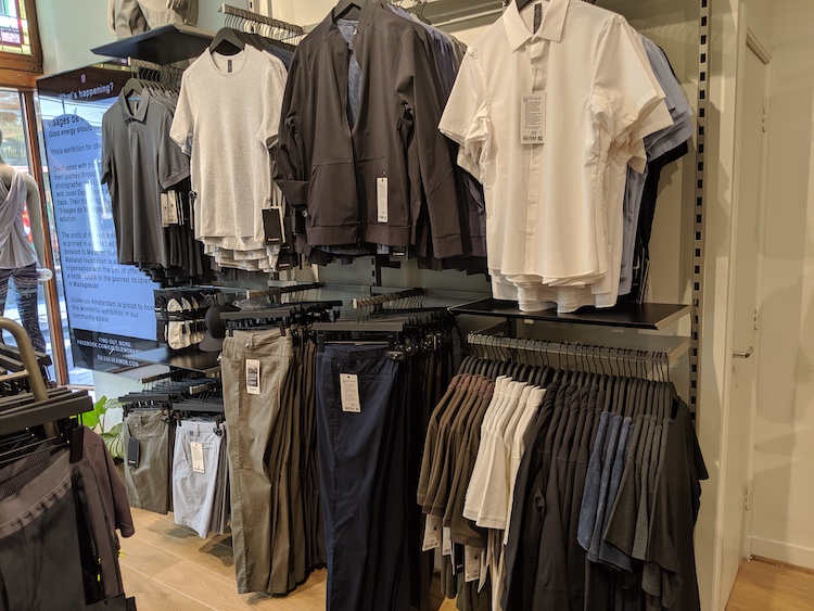 lululemon amsterdam store and product photos mens tops and slacks wall