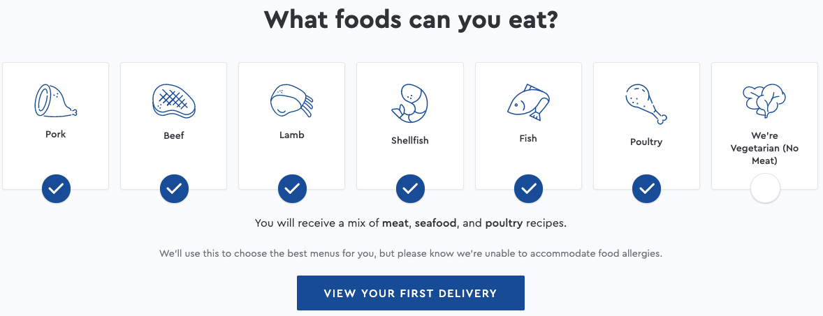 Blue Apron Meal Delivery dietary restrictions