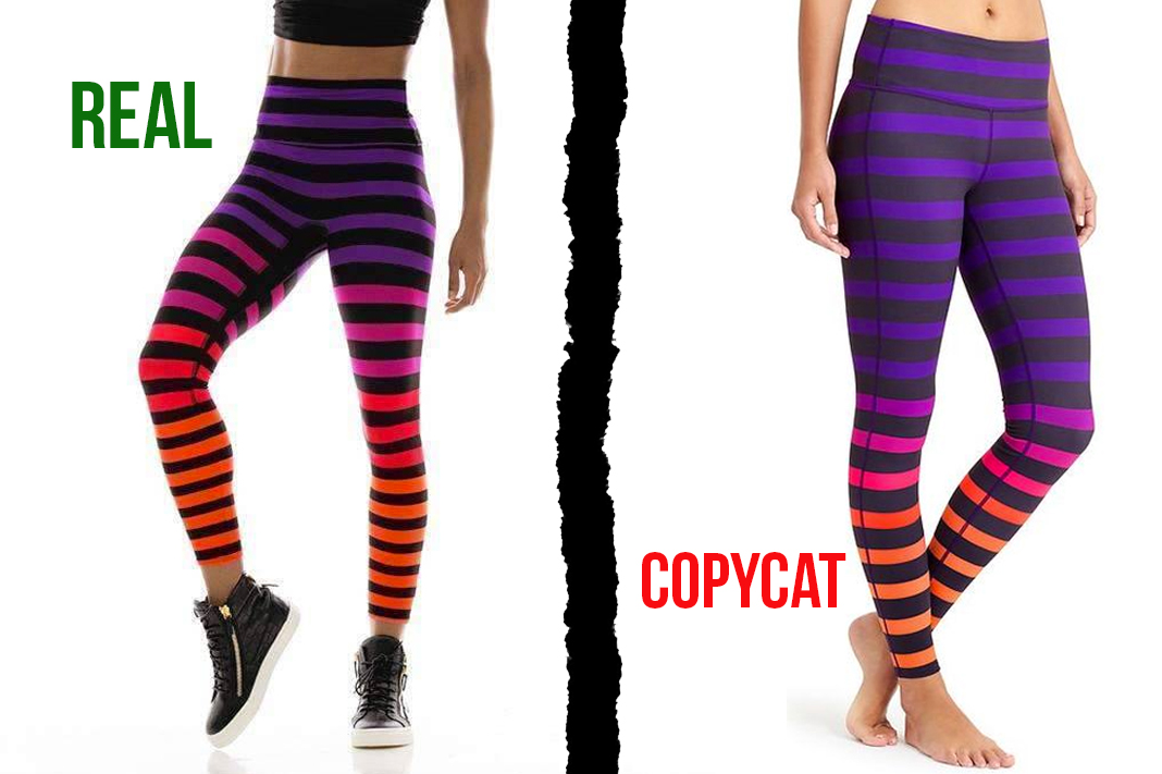 k-deer vs athleta sophia signature stripe leggings dupe copycat activewear