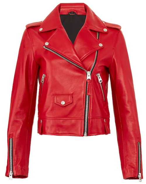 mackage baya red leather jacket cropped