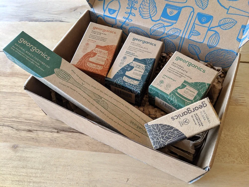 georganics sustainable zero waste dental products in package recycled box