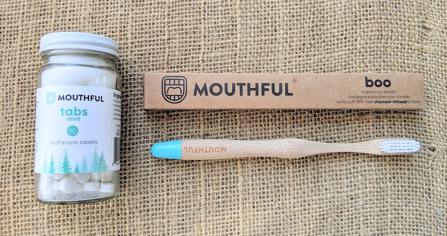 mouthful sustainable zero waste toothpaste tablets and bamboo toothbrushes