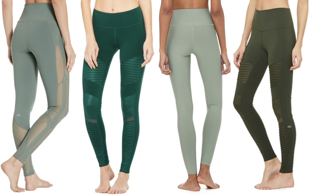 alo yoga green leggings moto airbrush