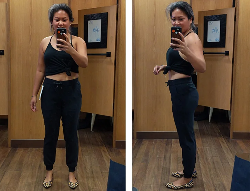 lululemon on the fly joggers fitting room try on and review schimiggy