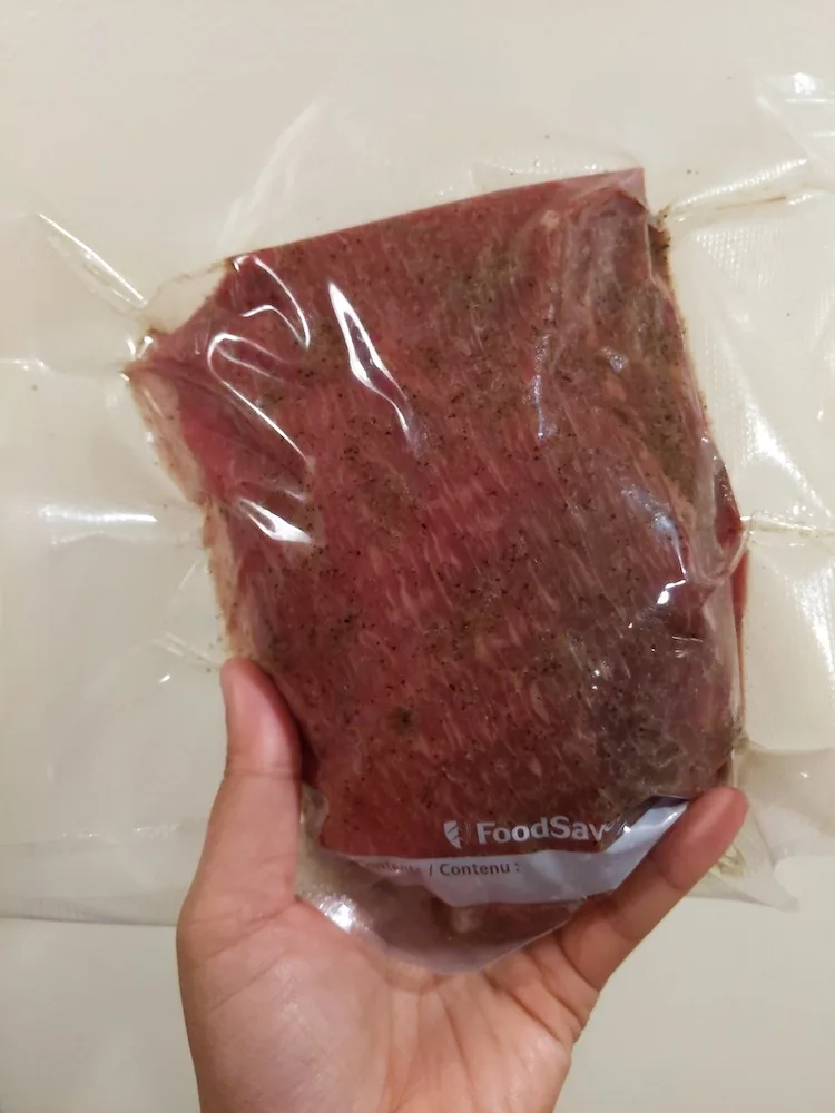 marinated meat in a foodsaver vacuum sealed bag