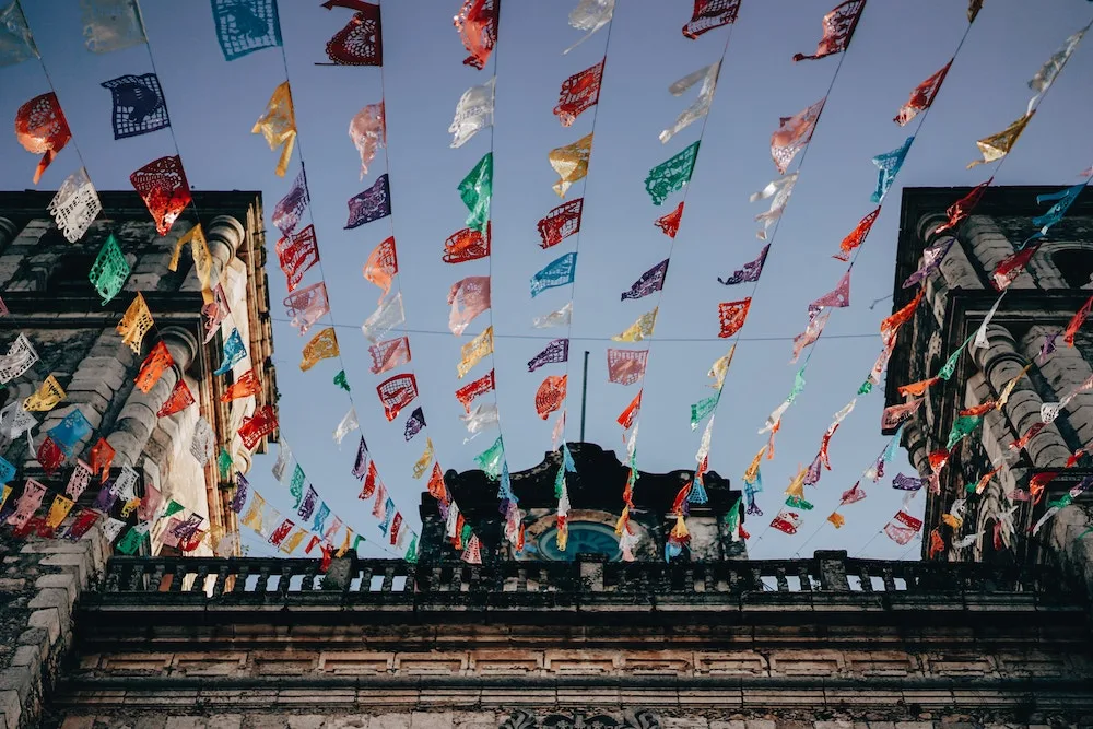 mexico temple flags colorful travel destination