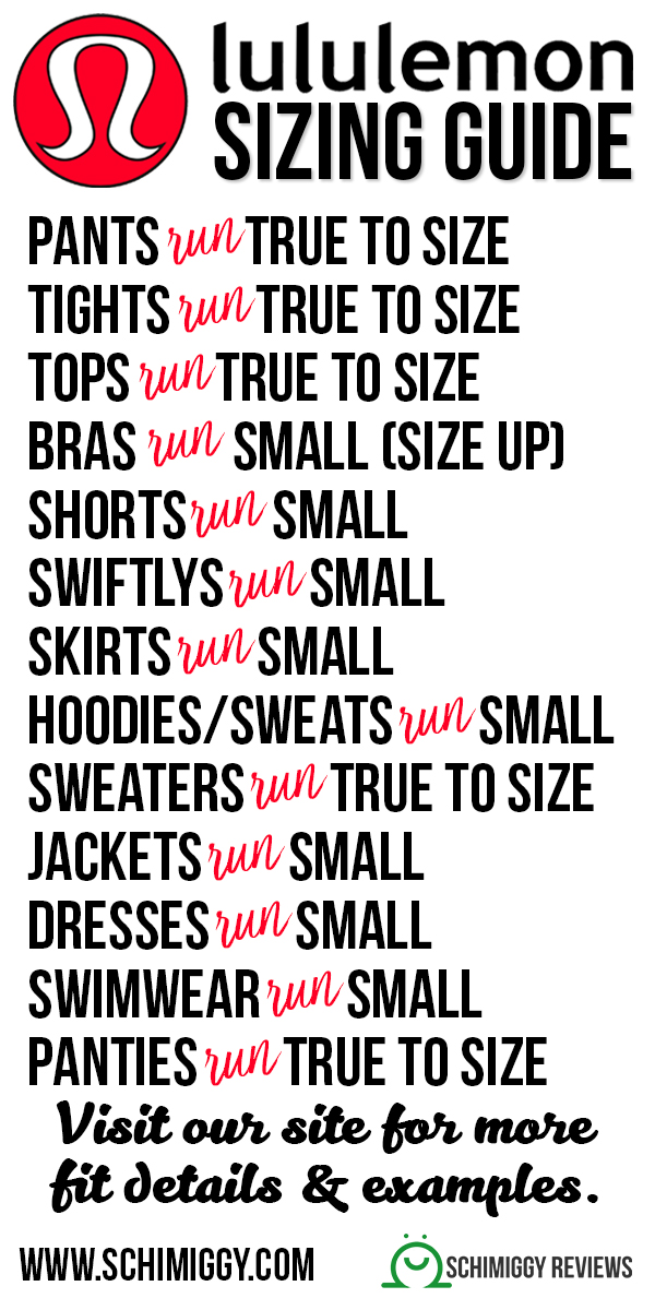 Lululemon Sizing Chart Tops