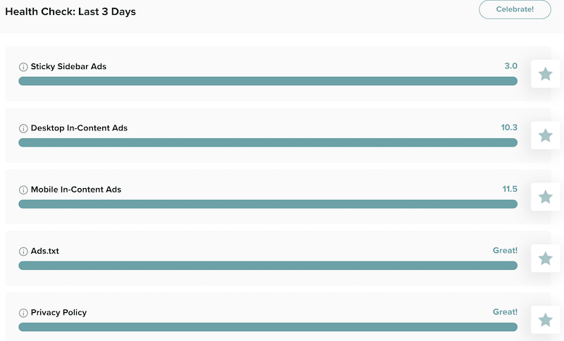 mediavine health check teal stars