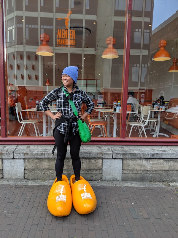 amsterdam netherlands wearing those big dutch wooden shoes