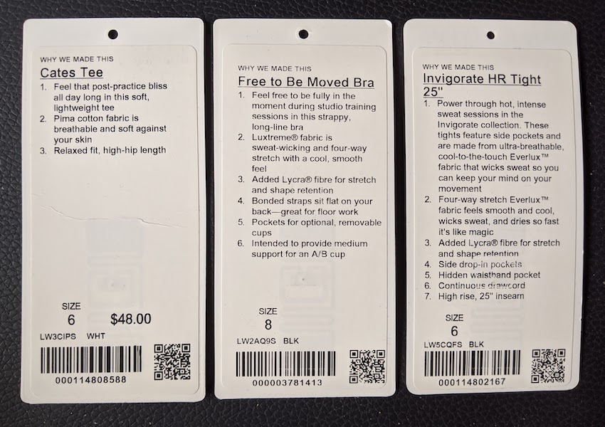 authentic lululemon product hang tags