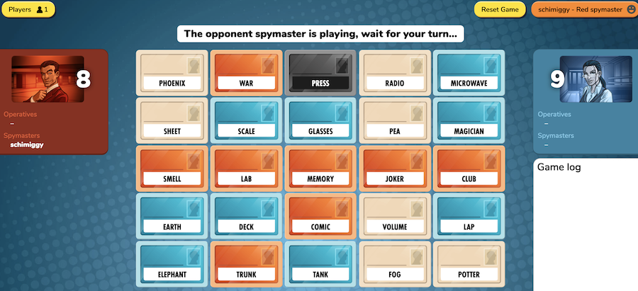 codenames game board spymaster
