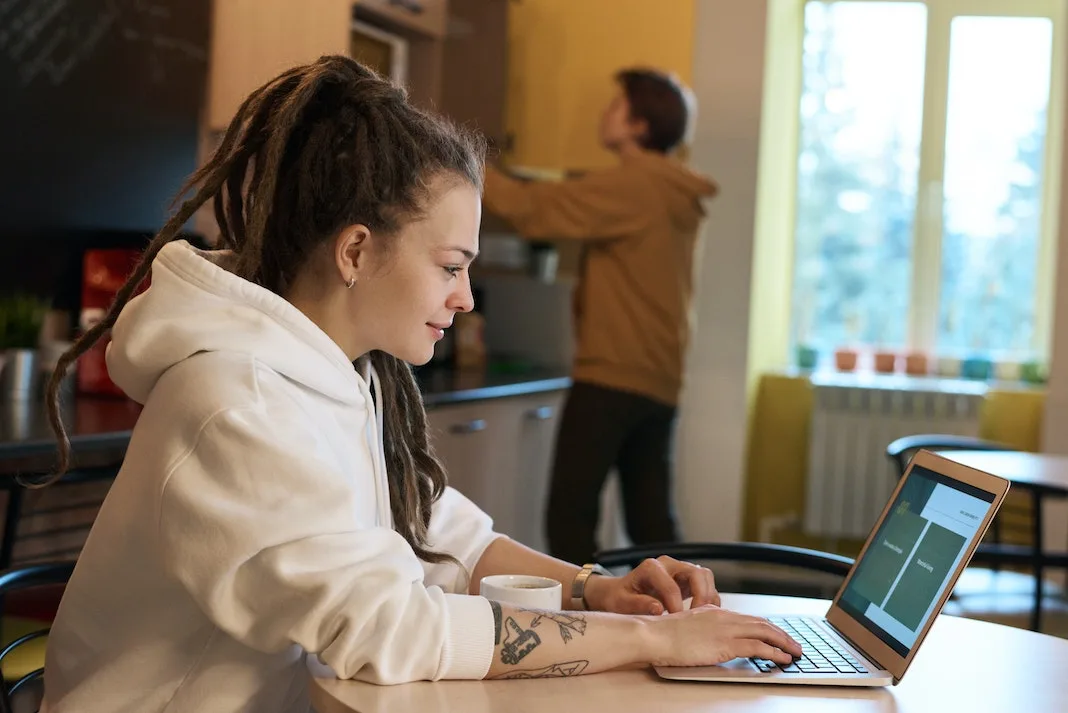 woman working from home on laptop