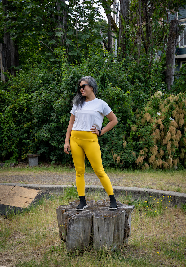 carbon38 ribbed legging in saffron with lululemon cates crop top