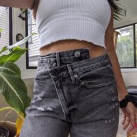 diy agolde criss cross denim jeans front