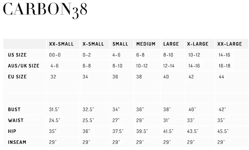 carbon38 size chart 2020