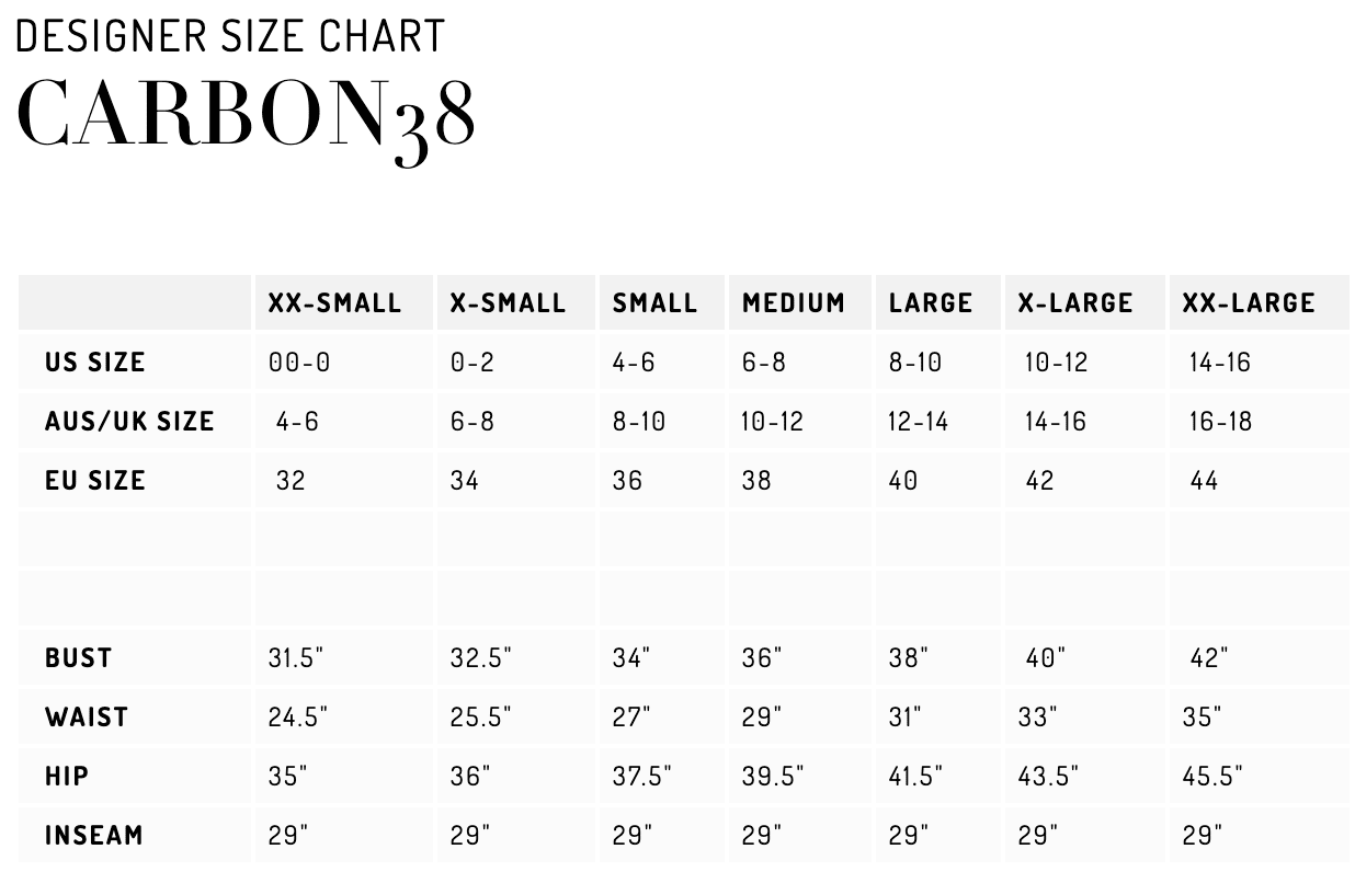 carbon38 size chart womens