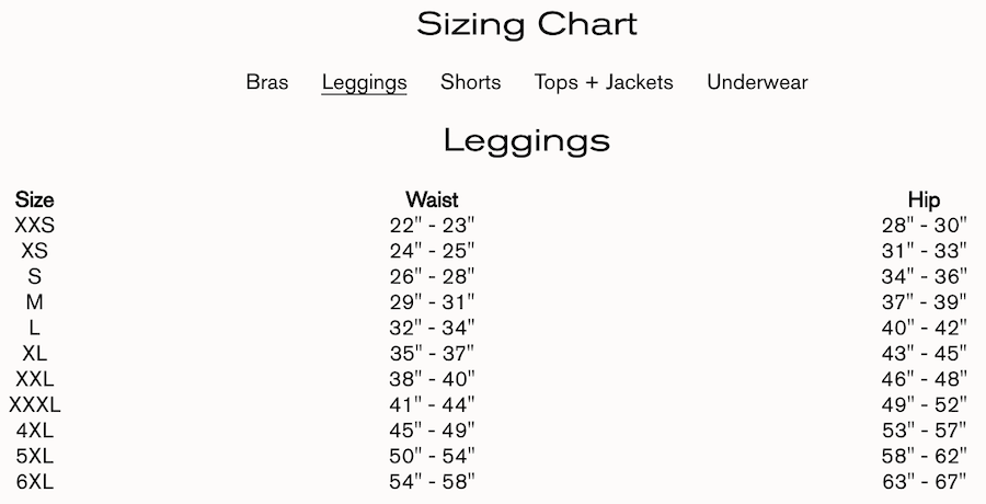 girlfriend collective size chart leggings bottoms