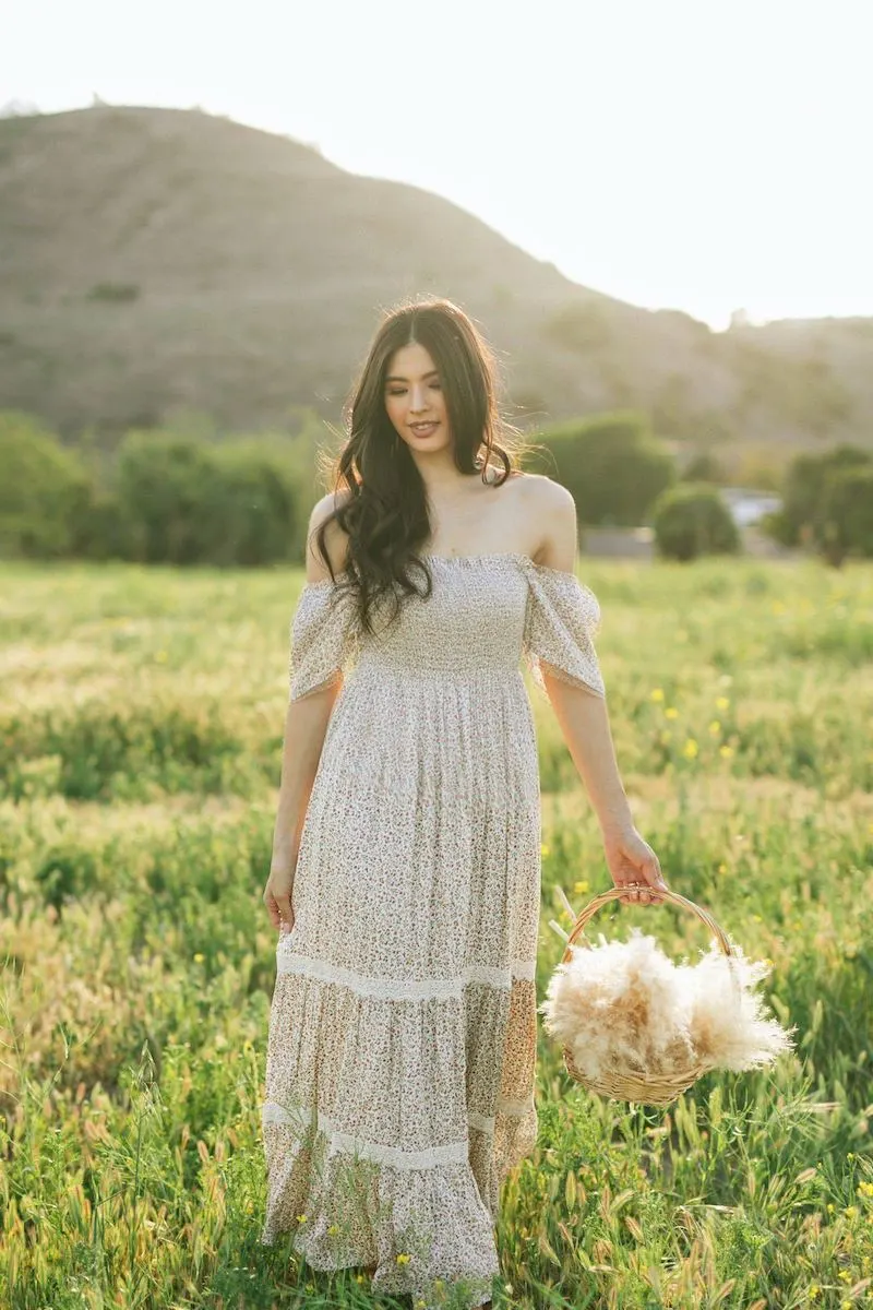 Morning Lavender Liana Smocked Floral Maxi Dress