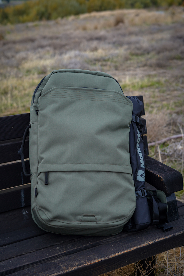 PAKT Backpack review on bench