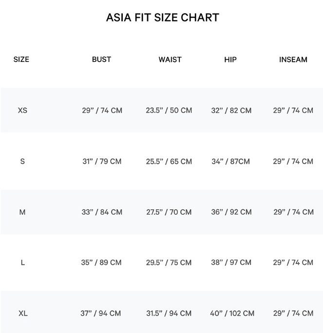 lululemon Asia Fit Size Chart
