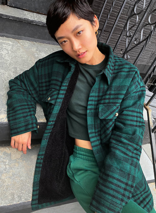 Aritzia Prospect Shirt Jacket Shacket Green Plaid