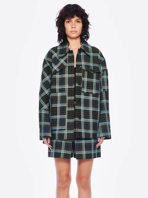 Tibi Spencer Plaid Shirt Jacket Shacket