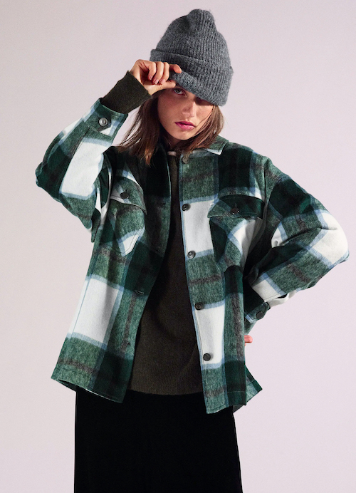 Zara Shacket Green Plaid Wool