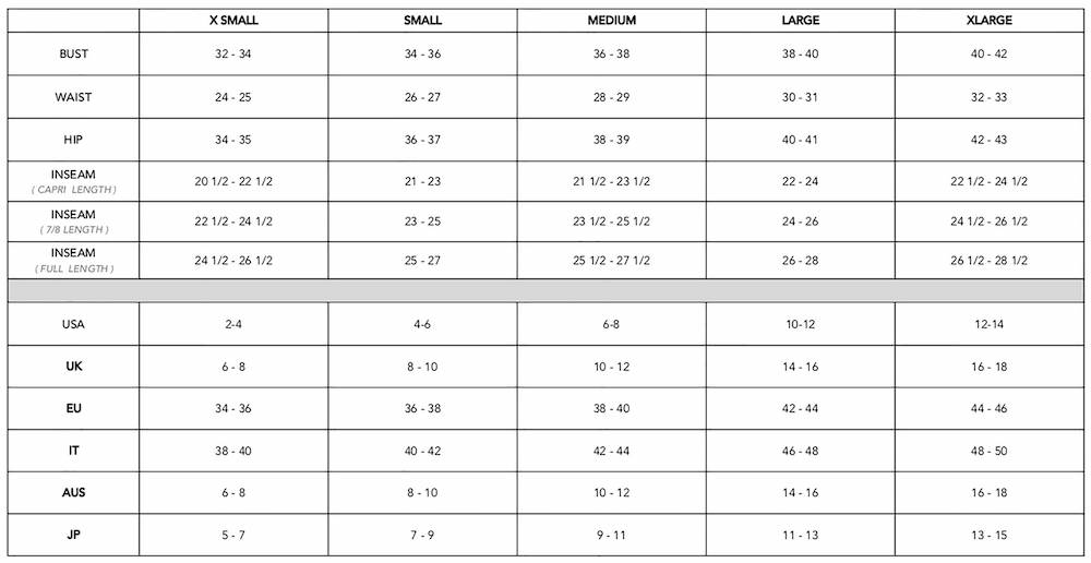 Rose Size Chart