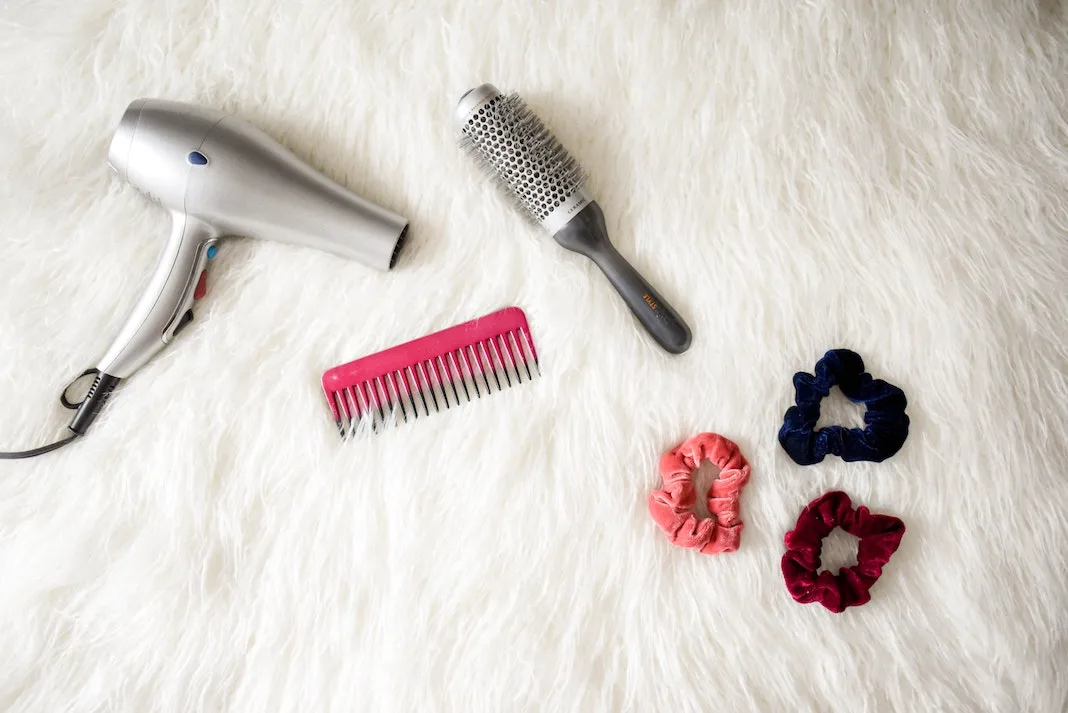 hair product blow dryer srunchie hairpins