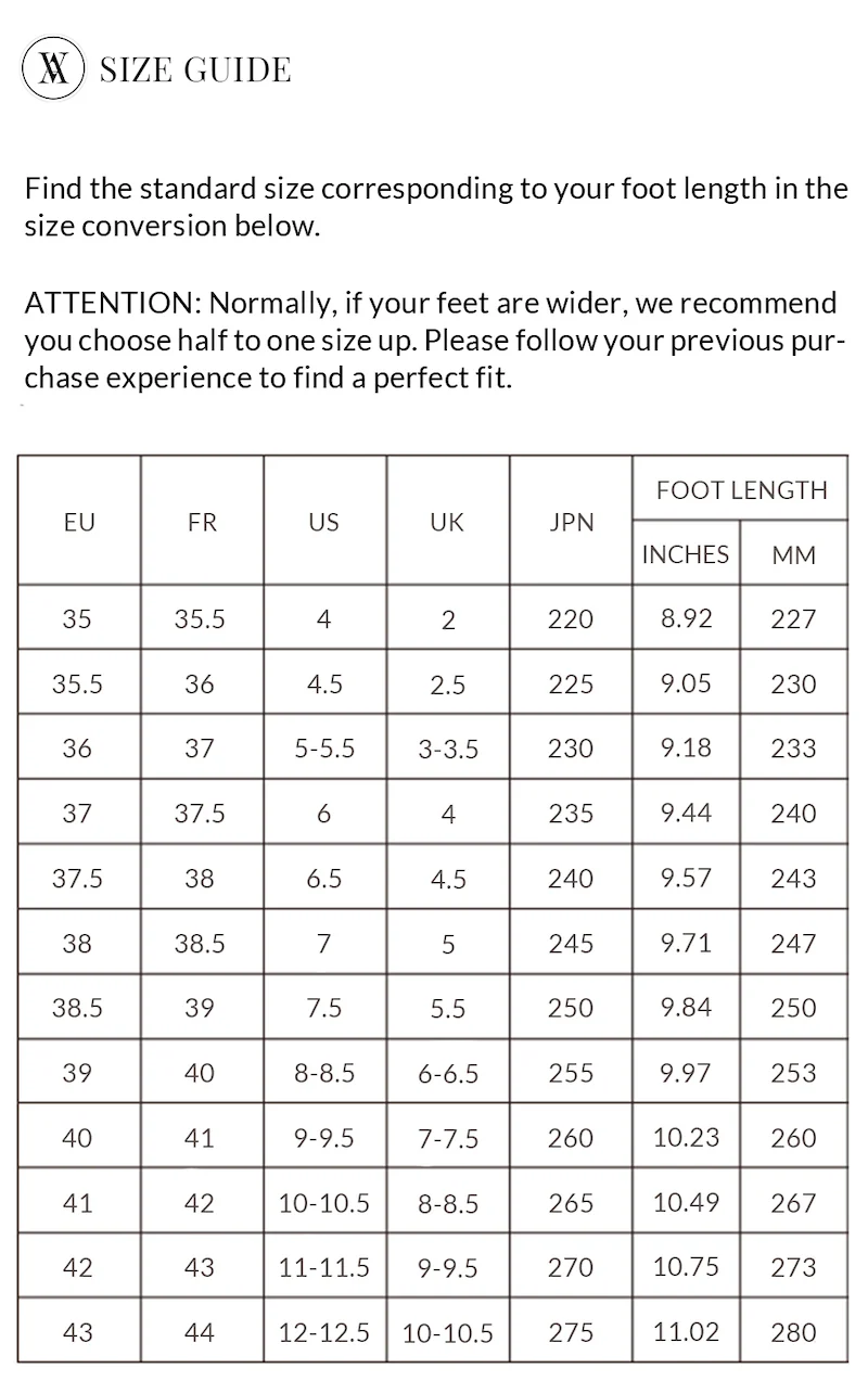 VIVAIA Size Chart shoes