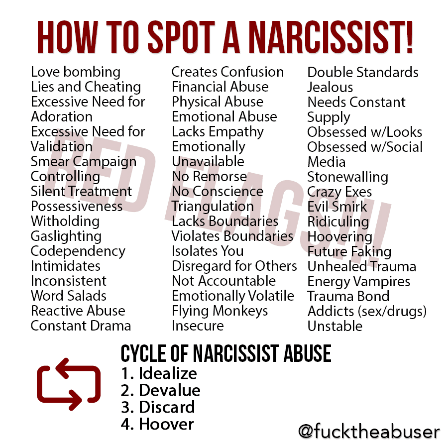how to spot a narcissist cheat sheet