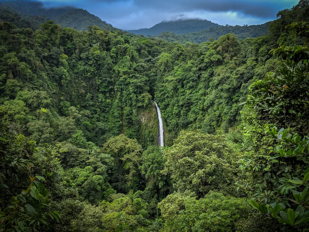 waterfall view from Mistico Arenal hanging bridges