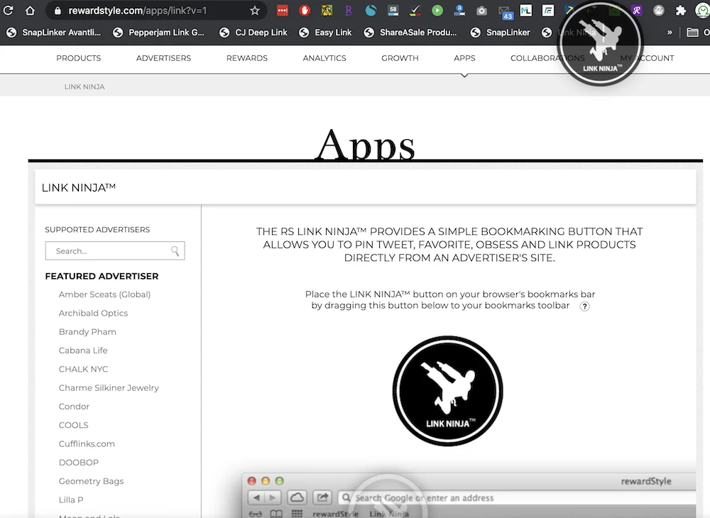 rewardStyle add link ninja to your bookmarks bar