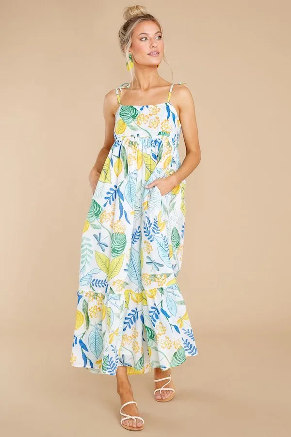 Olivia James Malin Print Botanical Lemon Maxi Dress