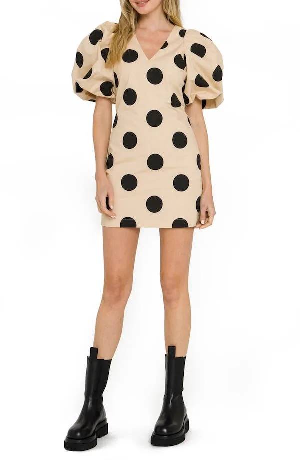 ENGLISH FACTORY Polka Dot Puff Sleeve Cotton Minidress