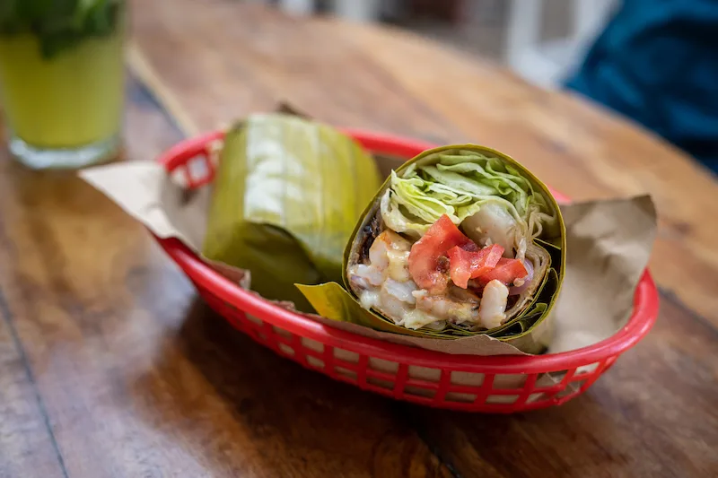 shrimp burrito from burrito amor tulum mexico