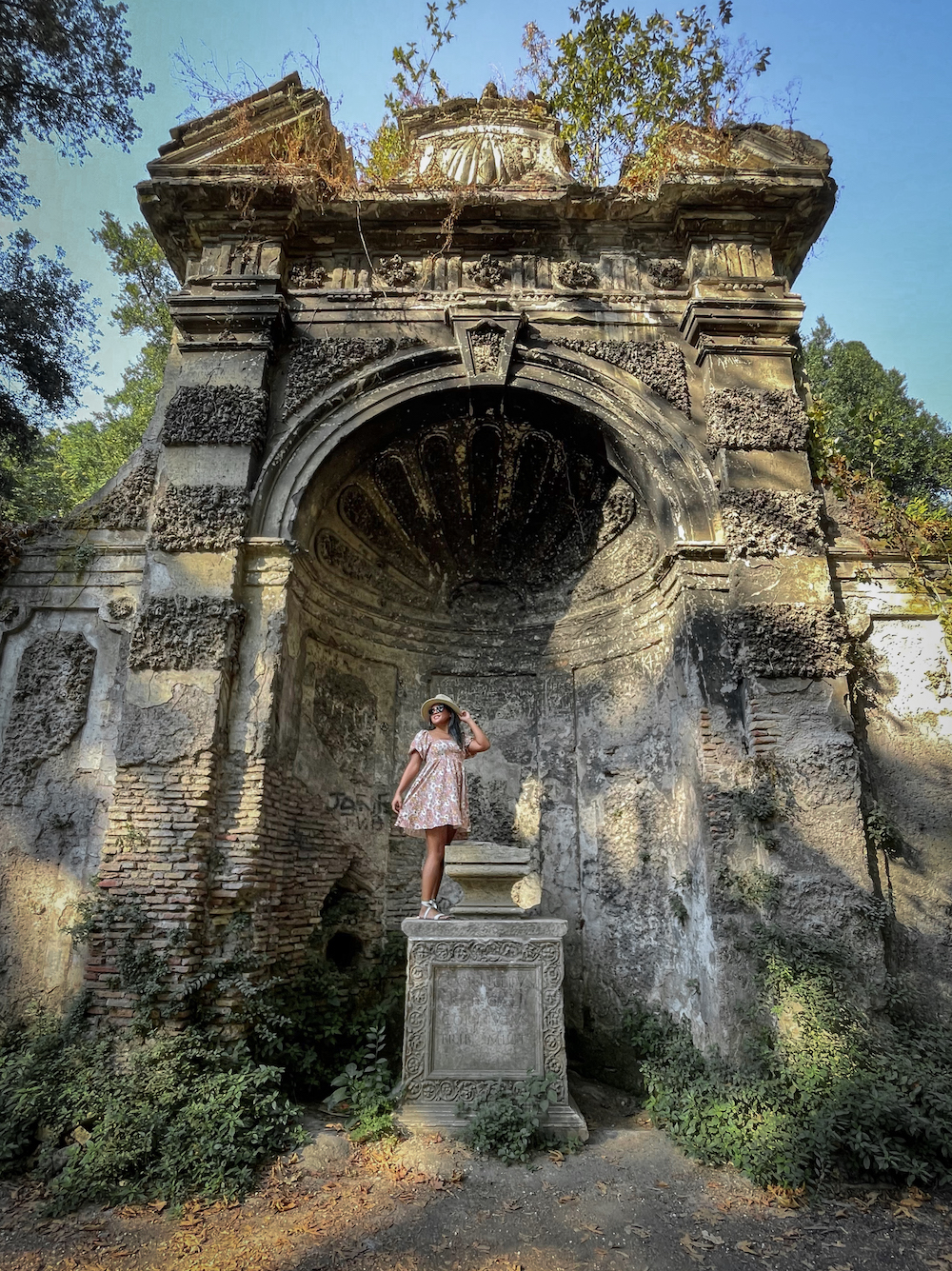 old ruins in Rome Italy mini dress and sandals