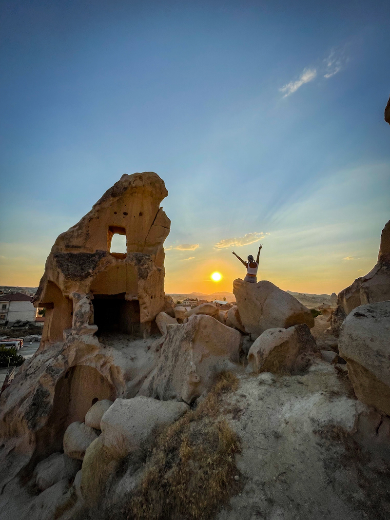 Sunset from Cavusin Castle in Cappadocia Turkey