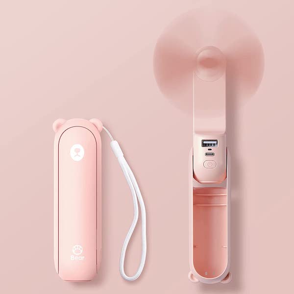 handheld rechargable fan for traveling pink