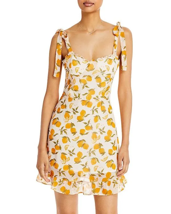 Aqua Lemon Tree Ruffle Mini Dress