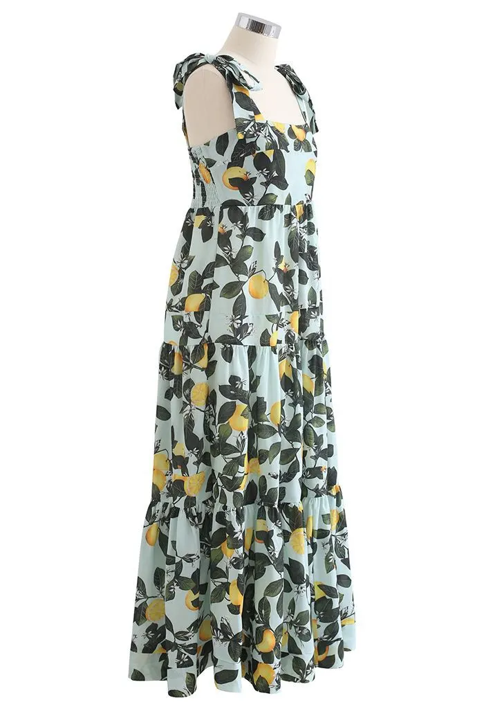 chicwish MINTY LEMON PRINTED TIE-STRAP MAXI DRESS