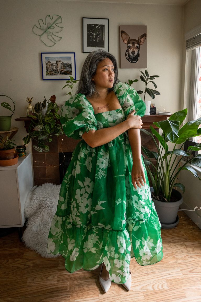 Selkie French Puff Dress in Summer Field Green Schimiggy