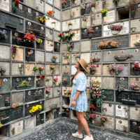 Tomb at Cimiterio Monumentale Milan Italy graveyard Selkie puff Dress Baby Blue Louis Etoile Gigi Pip Hat