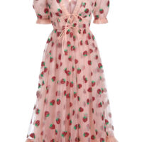 lirika Matoshi Pink Strawberry Midi Dress